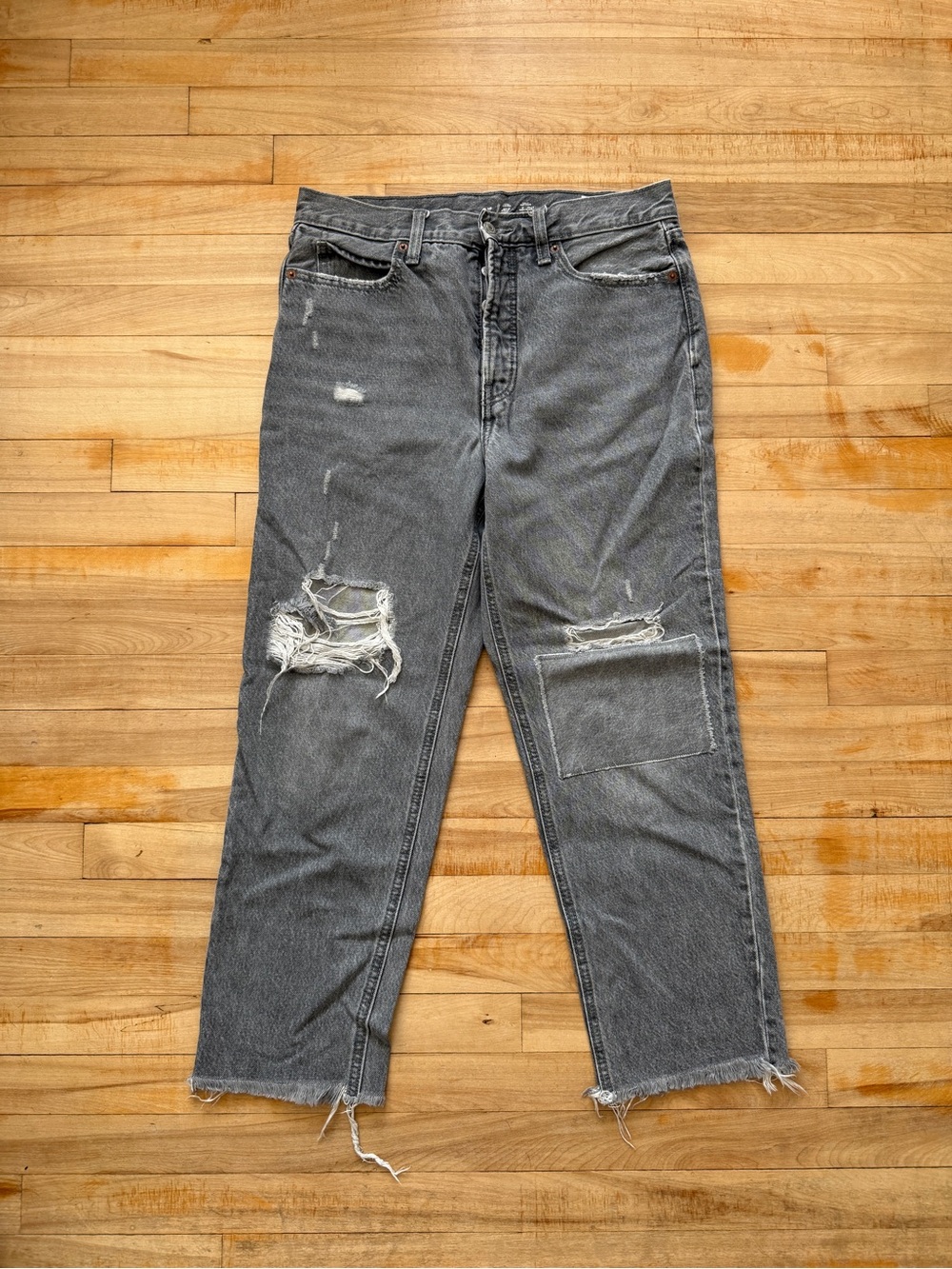 Vintage-Inspired Distressed Grey Jeans